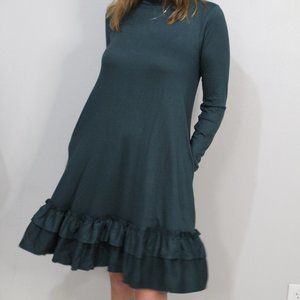 'Keepin' it Cozy' Short Ruffle Hunter Green Dress